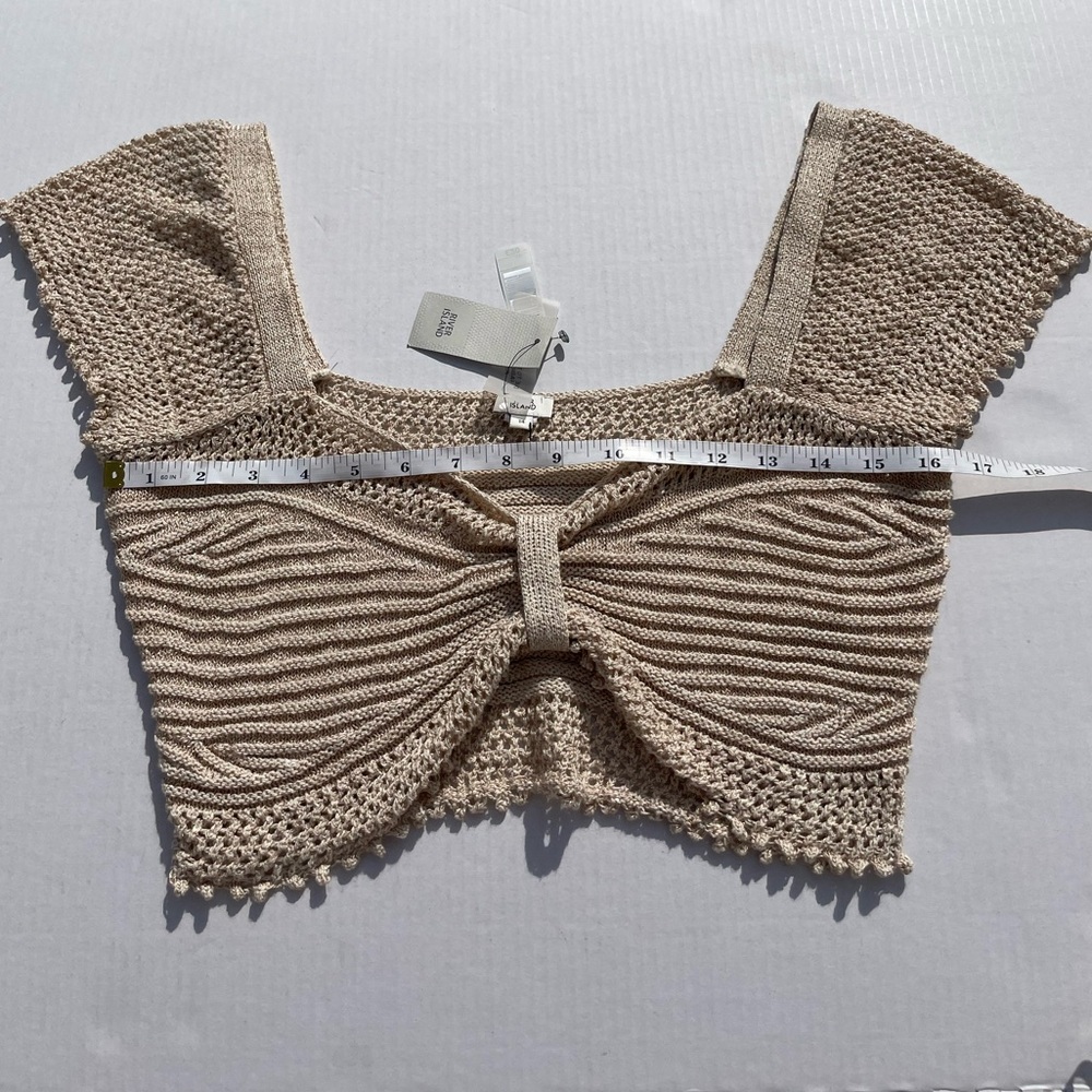 River Island Beige Crochet Crop Top with Gold Shimmer | US 14 - Picture 3 of 6